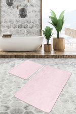 2'li Set Düz Renk Pembe 2'li Banyo & Mutfak Paspas Takımı Realhomes