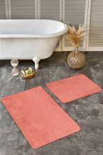 - Realhomes - Realhomes 2'li Set Düz Renk Mercan 2'li Banyo & Mutfak Paspas Takımı Realhomes