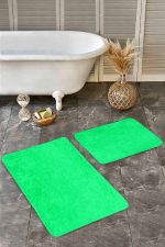 - Realhomes - Realhomes  2'li Set Düz Renk Açık Yeşil 2'li Banyo & Mutfak Paspas Takımı Realhomes