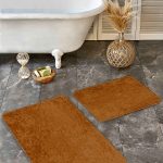 2'li Set Gold - Ekru Zeminde Kanvas Motifli Altın Desenli Bohem Modern  2'li Banyo & Mutfak Paspas Takımı Realhomes