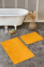 - Realhomes - Realhomes 2'li Set Düz Renk Turuncu 2'li Banyo & Mutfak Paspas Takımı Realhomes