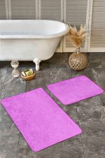 - Realhomes - Realhomes  2'li Set Düz Renk Açık Pembe 2'li Banyo & Mutfak Paspas Takımı Realhomes