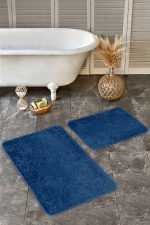 - Realhomes - Realhomes 2'li Set Düz Renk Koyu Lacivert 2'li Banyo & Mutfak Paspas Takımı Realhomes