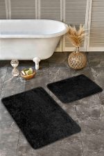 - Realhomes - Realhomes  2'li Set Düz Renk Siyah 2'li Banyo & Mutfak Paspas Takımı Realhomes