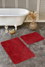 - Realhomes - Realhomes  2'li Set Düz Renk Bordo 2'li Banyo & Mutfak Paspas Takımı Realhomes