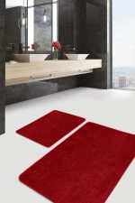 - PaspasTakimi-2li-Set452-Gorsel - Realhomes  2'li Set Düz Renk Bordo 2'li Banyo & Mutfak Paspas Takımı Realhomes