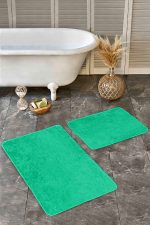 - Realhomes - Realhomes 2'li Set Düz Renk Açık Yeşil 2'li Banyo & Mutfak Paspas Takımı Realhomes