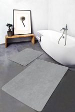 2'li Set Düz Renk Açık Gri 2'li Banyo & Mutfak Paspas Takımı Realhomes