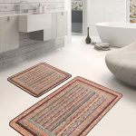 2'li Set Pembe - Gri Zeminde Geometrik Motifli Üçgen Desenli Geometrik Modern  2'li Banyo & Mutfak Paspas Takımı Realhomes