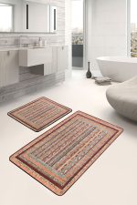 - PaspasTakimi-2li-Set458-Gorsel - Realhomes 2'li Set Bej Zeminde Kilim Motifli Geleneksel Desenli Avangarde Etnik Motifler 2'li Banyo & Mutfak Paspas Takımı Realhomes