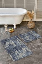 - Realhomes - Realhomes  2'li Set Gri Füme Zeminde Eskitme Motifli Art Sanatsal Desenli Eskitme Motifli Vintage  2'li Banyo & Mutfak Paspas Takımı Realhomes