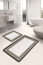 - PaspasTakimi-2li-Set460-Gorsel-1 - Realhomes  2'li Set Gri Krem Zeminde Damalı Motifli Art Deco Desenli Sade & Şık Klasik  2'li Banyo & Mutfak Paspas Takımı Realhomes