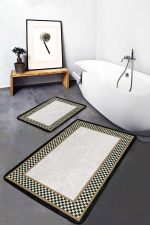 - PaspasTakimi-2li-Set460-Gorsel-4 - Realhomes  2'li Set Gri Krem Zeminde Damalı Motifli Art Deco Desenli Sade & Şık Klasik  2'li Banyo & Mutfak Paspas Takımı Realhomes