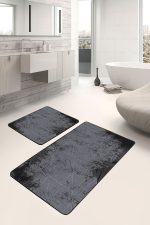 - PaspasTakimi-2li-Set461-Gorsel-1 - Realhomes  2'li Set Siyah - Süme Zeminde Kilim Motifli Eskitme Desenli Geometrik Eskitme Motifli  2'li Banyo & Mutfak Paspas Takımı Realhomes