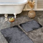 2'li Set Gri - Gold Zeminde Altın Motifli Yağlıboya Desenli Modern Klasik  2'li Banyo & Mutfak Paspas Takımı Realhomes