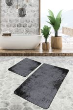 - PaspasTakimi-2li-Set461-Gorsel-2 - Realhomes  2'li Set Siyah - Süme Zeminde Kilim Motifli Eskitme Desenli Geometrik Eskitme Motifli  2'li Banyo & Mutfak Paspas Takımı Realhomes