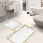 2'li Set Krem - Gri Zeminde Örgü Motifli Otantik Desenli Eskitme Motifli Vintage  2'li Banyo & Mutfak Paspas Takımı Realhomes