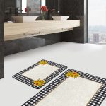 2'li Set Siyah Zeminde Damalı Motifli Çiçek Desenli Geometrik Floral  2'li Banyo & Mutfak Paspas Takımı Realhomes