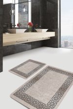 - PaspasTakimi-2li-Set465-Gorsel - Realhomes  2'li Set Krem Zeminde Osmanlı Motifli Art Deco Desenli Geometrik Avangarde  2'li Banyo & Mutfak Paspas Takımı Realhomes