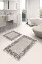 - PaspasTakimi-2li-Set465-Gorsel-2 - Realhomes  2'li Set Krem Zeminde Osmanlı Motifli Art Deco Desenli Geometrik Avangarde  2'li Banyo & Mutfak Paspas Takımı Realhomes