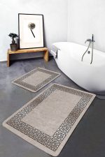 - PaspasTakimi-2li-Set465-Gorsel-5 - Realhomes  2'li Set Krem Zeminde Osmanlı Motifli Art Deco Desenli Geometrik Avangarde  2'li Banyo & Mutfak Paspas Takımı Realhomes