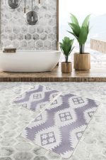 - PaspasTakimi-2li-Set466-Gorsel - Realhomes  2'li Set Gri Zeminde Baklava Motifli Kilim Desenli Bohem Sade & Şık  2'li Banyo & Mutfak Paspas Takımı Realhomes