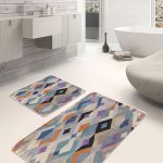 2'li Set Kahverengi Zeminde Altıgen Motifli Geometrik Desenli Geometrik Klasik  2'li Banyo & Mutfak Paspas Takımı Realhomes