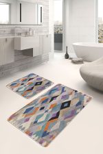 - PaspasTakimi-2li-Set467-Gorsel - Realhomes 2'li Set Renkli Zeminde Soyut Motifli Baklava Desenli Geometrik Sade & Şık 2'li Banyo & Mutfak Paspas Takımı Realhomes