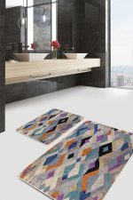 - PaspasTakimi-2li-Set467-Gorsel-4 - Realhomes 2'li Set Renkli Zeminde Soyut Motifli Baklava Desenli Geometrik Sade & Şık 2'li Banyo & Mutfak Paspas Takımı Realhomes