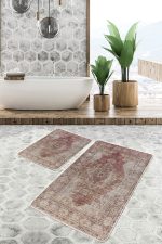 2'li Set Kiremit Zeminde Osmanlı Motifli Eskitme Desenli Avangarde Eskitme Motifli  2'li Banyo & Mutfak Paspas Takımı Realhomes