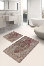 2'li Set Kiremit Zeminde Osmanlı Motifli Eskitme Desenli Avangarde Eskitme Motifli  2'li Banyo & Mutfak Paspas Takımı Realhomes