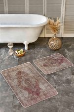 2'li Set Kiremit Zeminde Osmanlı Motifli Eskitme Desenli Avangarde Eskitme Motifli  2'li Banyo & Mutfak Paspas Takımı Realhomes