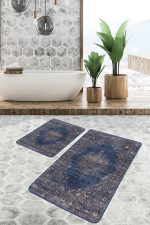 - PaspasTakimi-2li-Set469-Gorsel-4 - Realhomes 2'li Set Lacivert Zeminde Osmanlı Motifli Altın Detay Desenli Avangarde Eskitme Motifli 2'li Banyo & Mutfak Paspas Takımı Realhomes