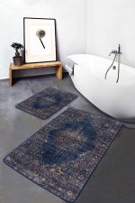 - PaspasTakimi-2li-Set469-Gorsel-5 - Realhomes 2'li Set Lacivert Zeminde Osmanlı Motifli Altın Detay Desenli Avangarde Eskitme Motifli 2'li Banyo & Mutfak Paspas Takımı Realhomes