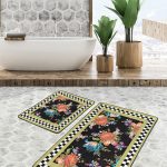 2'li Set Gold - Krem Zeminde Tablo Motifli Abstract Desenli Bohem Klasik  2'li Banyo & Mutfak Paspas Takımı Realhomes