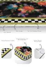 - PaspasTakimi-2li-Set470-Gorsel-3 - Realhomes 2'li Set Siyah Zeminde Dama Motifli Çiçek Desenli Floral Geometrik Mutfak 2'li Banyo & Mutfak Paspas Takımı Realhomes