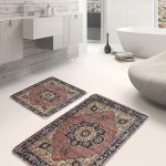 2'li Set Gold - Krem Zeminde Çerçeveli Motifli Geometrik Desenli Geometrik Geometrik  2'li Banyo & Mutfak Paspas Takımı Realhomes