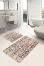 - PaspasTakimi-2li-Set473-Gorsel-2 - Realhomes  2'li Set Krem Zeminde Osmanlı Motifli Kilim Desenli Etnik Motifler Eskitme Motifli  2'li Banyo & Mutfak Paspas Takımı Realhomes