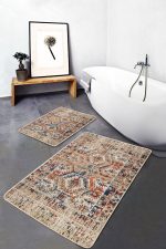 - PaspasTakimi-2li-Set473-Gorsel-5 - Realhomes  2'li Set Krem Zeminde Osmanlı Motifli Kilim Desenli Etnik Motifler Eskitme Motifli  2'li Banyo & Mutfak Paspas Takımı Realhomes