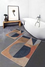 - PaspasTakimi-2li-Set474-Gorsel - Realhomes 2'li Set Pastel Zeminde Modern Motifli Geometrik Desenli Geometrik Sade & Şık 2'li Banyo & Mutfak Paspas Takımı Realhomes