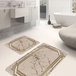 2'li Set Sarı - Lacivert Zeminde Tablo Motifli Abstract Desenli Bohem Modern  2'li Banyo & Mutfak Paspas Takımı Realhomes