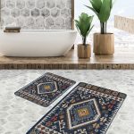 2'li Set Krem Zeminde Etnik Motifli Geometrik Desenli Geometrik Eskitme Motifli  2'li Banyo & Mutfak Paspas Takımı Realhomes