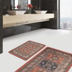 2'li Set Krem - Bej Zeminde Antik Motifli Eskitme Desenli Eskitme Motifli Floral  2'li Banyo & Mutfak Paspas Takımı Realhomes