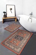 - PaspasTakimi-2li-Set479-Gorsel-5 - Realhomes  2'li Set Kiremit Zeminde Çerçeve Motifli Kilim Desenli Avangarde Etnik Motifler  2'li Banyo & Mutfak Paspas Takımı Realhomes