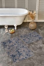 - Realhomes - Realhomes  2'li Set Füme Zeminde Sanat Motifli Lacivert Boya Desenli Eskitme Motifli Modern  2'li Banyo & Mutfak Paspas Takımı Realhomes