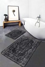 - PaspasTakimi-2li-Set482-Gorsel-1 - Realhomes  2'li Set Beyaz Zeminde Damask Motifli Siyah Desenli Eskitme Motifli Etnik Motifler  2'li Banyo & Mutfak Paspas Takımı Realhomes