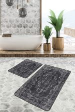 - PaspasTakimi-2li-Set482-Gorsel - Realhomes  2'li Set Beyaz Zeminde Damask Motifli Siyah Desenli Eskitme Motifli Etnik Motifler  2'li Banyo & Mutfak Paspas Takımı Realhomes