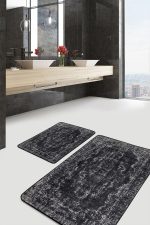 - PaspasTakimi-2li-Set482-Gorsel-2 - Realhomes  2'li Set Beyaz Zeminde Damask Motifli Siyah Desenli Eskitme Motifli Etnik Motifler  2'li Banyo & Mutfak Paspas Takımı Realhomes