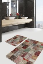 - PaspasTakimi-2li-Set483-Gorsel - Realhomes  2'li Set Çok Renki Zeminde Patchwork Motifli Eskitme Desenli Etnik Motifler Vintage  2'li Banyo & Mutfak Paspas Takımı Realhomes
