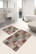 - PaspasTakimi-2li-Set483-Gorsel-2 - Realhomes  2'li Set Çok Renki Zeminde Patchwork Motifli Eskitme Desenli Etnik Motifler Vintage  2'li Banyo & Mutfak Paspas Takımı Realhomes